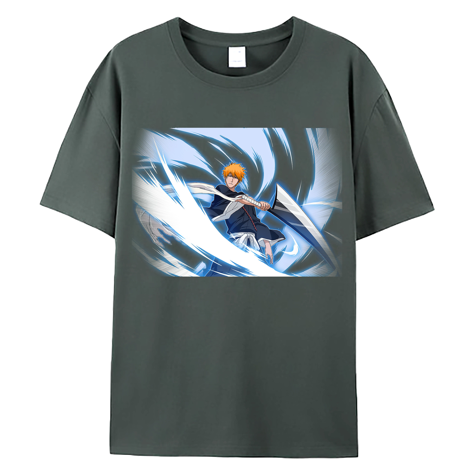 （画像用） ブリーチ 黒崎一護（くろさき いちご）BLEACH Kurosaki Ichigo 綿100％ メンズ半袖Tシャツ｜肌触りやわらか＆通気性